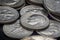Pile of Dime Coins Macro Shot Black Background Shining