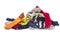 Pile of dirty multicolored socks isolated on a white
