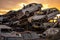 Pile of discarded cars on junkyard