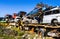 Pile of discarded cars on junkyard