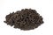 Pile of dried animal fertilizer pellet on white background