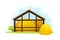 Pile of Dry Hay Under Wooden Shed as Crop Harvesting Vector Illustration