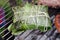 Pile of eatable green leaves tied with a white string