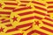 Pile of Estelada Roja Red Catalan Separatism Flag Buttons, Catalonia Independence Concept, 3d illustration