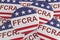 Pile of FFCRA Buttons With US Flag, 3d illustration