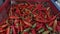 Pile of fresh chilies in a traditional market in Indonesia