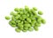 Pile of fresh edamame soybeans on white background, top view