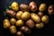 A pile of fresh potatoes on dark background. Generative AI