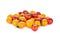 Pile of fresh red and yellow cherry tomato on white background