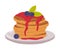 Pile of Fried Pancakes with Jam and Blueberry on Plate as Tasty Breakfast or Brunch Vector Illustration