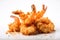 A pile of fried shrimp on a white surface. AI generative image