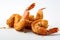 A pile of fried shrimp on a white surface. AI generative image.