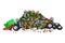 Pile of garbage isolated on white background.
