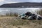 A pile of garbage left on the shore of the Sea of â€‹â€‹Japan after people rest. environmental pollution concept