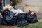 Pile of Garbage plastic black and trash bag waste many on the floor, pollution trash, Plastic Waste and Bag Foam tray Garbage many