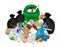Pile of garbage waste and bag plastic at green recycle bin isolated on white, plastic garbage waste many, plastic waste dump and