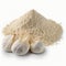 Pile of garlic powder on white, created with generative aI