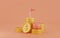 Pile of gold coins on orange background. Symbol of goals in investing.savings and business.money management.Saving and money