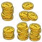 PIle of gold coins. Outline cartoon Icon of money and treasure. Concept of earnings and wealth