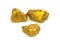 A pile of gold nuggets or gold ore on white background, precious stone or lump of golden stone, financial and business concept