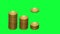 Pile of golden bitcoins animation greeen screen chroma key