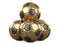 Pile of golden soccer balls, one ball on top - leadership concept
