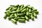 Pile of green capsules on a white background. Generative AI