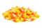 Pile of Halloween candy corn over white