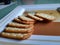 Pile and heap of a rectangle shape Salt Biscuit in a serving plate