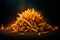 Pile of Hot French Fries on Black Background. Generative AI.