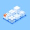 Pile industrial material barrels boxes bricks wooden pallet storage warehouse cargo isometric vector