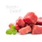 Pile of juicy beef cubes, isolated