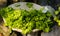 Pile of lettuce on top of table covered with white tarpaulin photo taken in Bogor traditional market