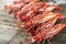 Pile of live shrimp on fishing Dock