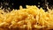 A pile of macaroni is being splashed with water, AI