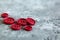 Pile matte buttons on concrete background, macro bokeh. beautiful needlework