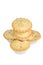 Pile of mincemeat pies with sugar on white background