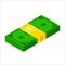 Pile of money icon. Isometric dollar banknotes. 3d Money symbol