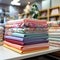 Pile of multicolored different cotton fabrics.