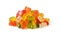 Pile of multicolored gummy bears candy isolated on white background. Jelly sweets of differenr colors. Popular gummies made from