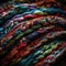 a pile of multicolored yarn sitting on top of a table