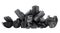 Pile of natural wood charcoal isolated on white background. Hard wood charcoal. Black activated charcoal