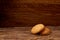 Pile of oat cookies on wooden table, close-up, selective focus.