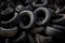 Pile of old car tires in a garage. Generative AI