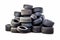 Pile of Old Car Tires Isolated on Transparent Background. AI