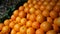 Pile of oranges on the counter in supermarket, green kiwifruit in background