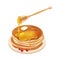 Pile Of Pancakes With Honey Dipper Cartoon Illustration