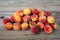 Pile of peaches. Ripe peaches fruit