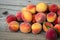Pile of peaches. Ripe peaches fruit