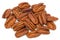 Pile Pecan nuts isolated on white background. Heap shelled Pecans nut closeup. Tasty raw organic food and healthy snack